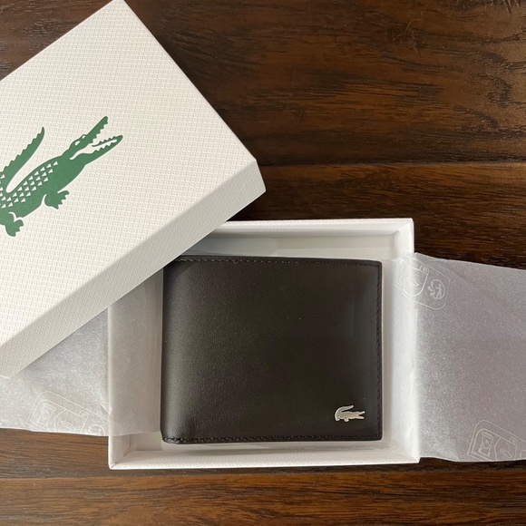 Lacoste, Men's Small Leather Billfold Wallet, Color Marron, NH1115FG, With BOX - Picture 1 of 7